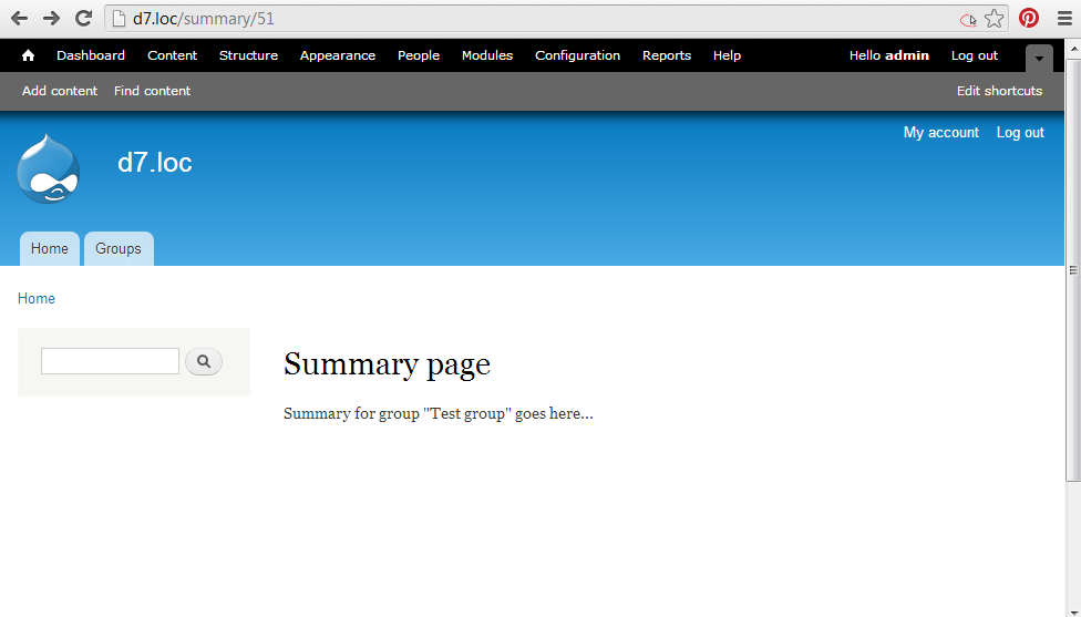 The summary page with no group user list block, since OG Context has no group data